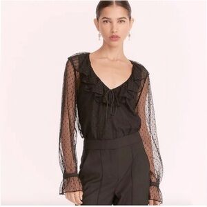 J. Crew Black Sheer Dot Ruffle Tie-Neck Blouse